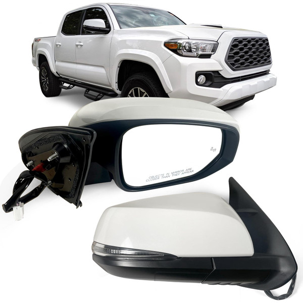 Lqito Right Passenger side Mirror Fits 2016-2022 Toyota Tacoma With Power Glass, Heated, Turn Signal, Blind Spot Detection and Manual Folding Match to White Paint Replace TO1320350 (8 Pins)