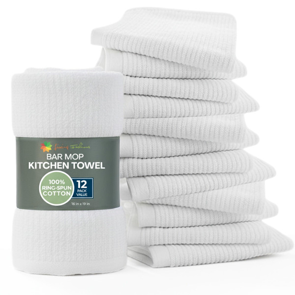 Living Fashions Bar Towels - 16" x 19" Bar Mop Cleaning Dish Rags, 12-Pack