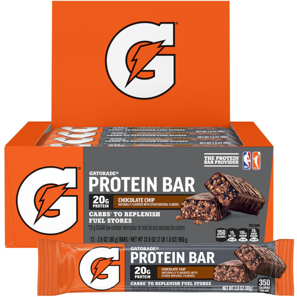 Gatorade Whey Protein Recover Bars, Chocolate Chip, 2.8 ounce bars (12 Count)