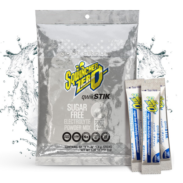 Sqwincher Qwik Stik, Sugar Free, Cool Citrus Flavor, .11oz Packet, 50 Pack