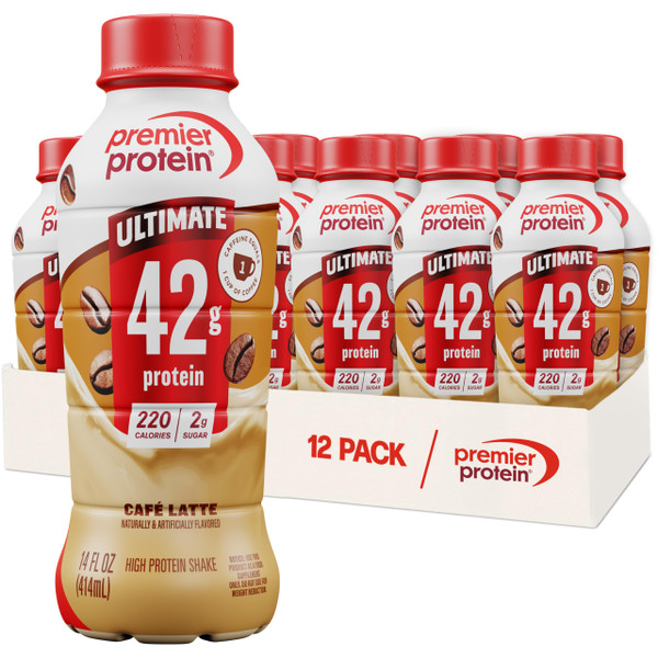 Premier Protein ULTIMATE 42g High Protein Shake +Energy, Café Latte, 12 Ct
