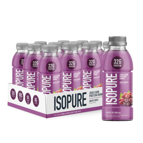 Isopure Zero Carb Clear Protein Drink, Grape Frost 12 Count