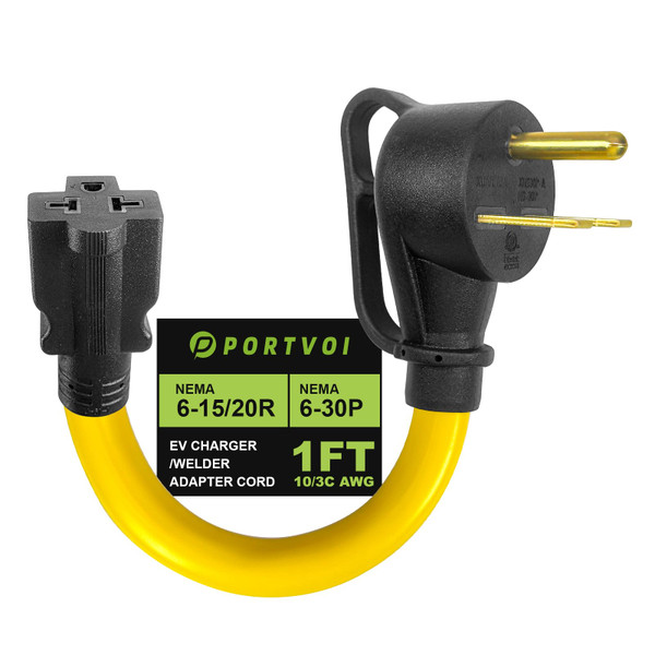 Portvoi 30 Amp NEMA 6-30P to 6-20/15R & 5-20/15R Adapter Cord, 1FT