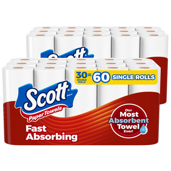 Scott Paper Towels, Choose-A-Sheet, 30 Double (2 Packs of 15) = 60 Regular (100 Sheets Per Roll)