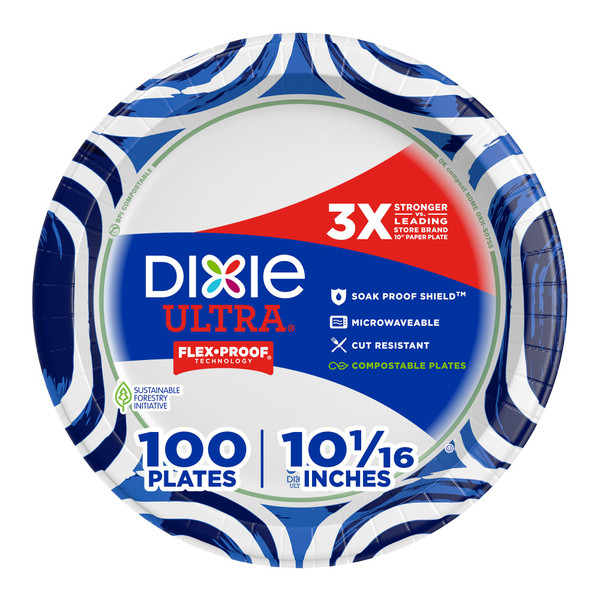 Dixie Ultra Large Paper Plates 10 Inch Heavy Duty Disposable Plates 100ct