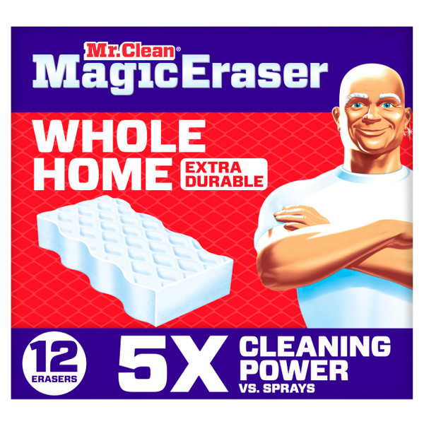 Mr. Clean Magic Eraser, All Purpose Cleaner, Cleaning Scrubber, Wall, Sneaker, Kitchen, Bathroom, Shower Cleaning Supplies, Melamine Pads, Whole Home Extra Durable, 12ct