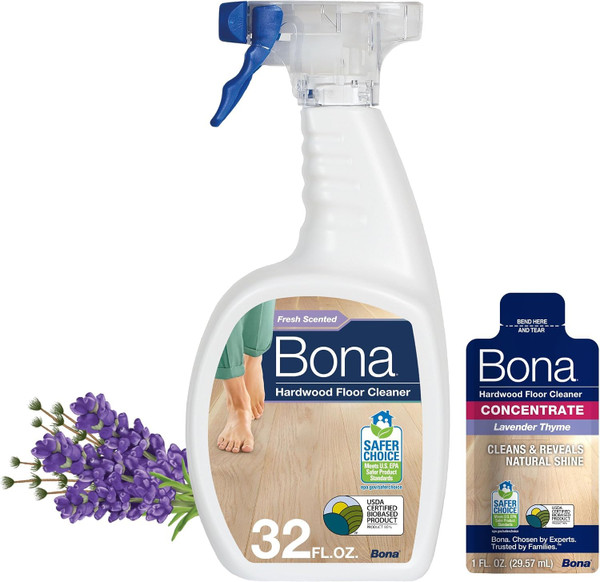 Bona® Hardwood Floor Cleaner Spray - 32 fl oz - Lavender Thyme - Includes Filled Bottle + Concentrate Refill for Hardwood Floor Cleaning