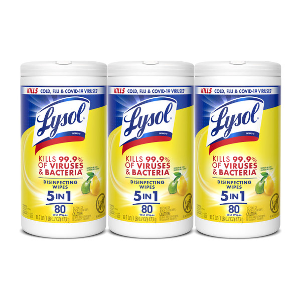 Lysol Disinfecting Wipes, Multi-Surface Cleaner, Lemon, 80 ct. (3 Pack)