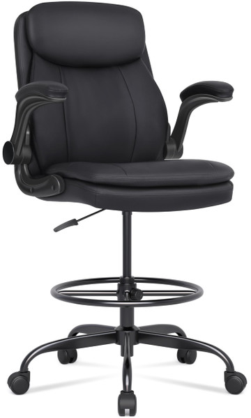 Misolant Drafting Chair, Tall Office Chair for Standing Desk, High Leather Executive Office Chair with Adjustable Height and Flip-up Armrest for Counter Height Desk