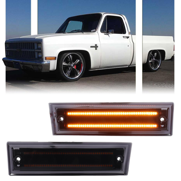 GSOWO 2 PCS [Upgraded] Amber LED Side Marker Light for 1981-1991 Chevy C10 C20 C30 GMC C1500 C2500 Suburban Blazer Jimmy, Smoked Lens Front Turn Signal Indicator, Side Fender Sidemarker Lamps