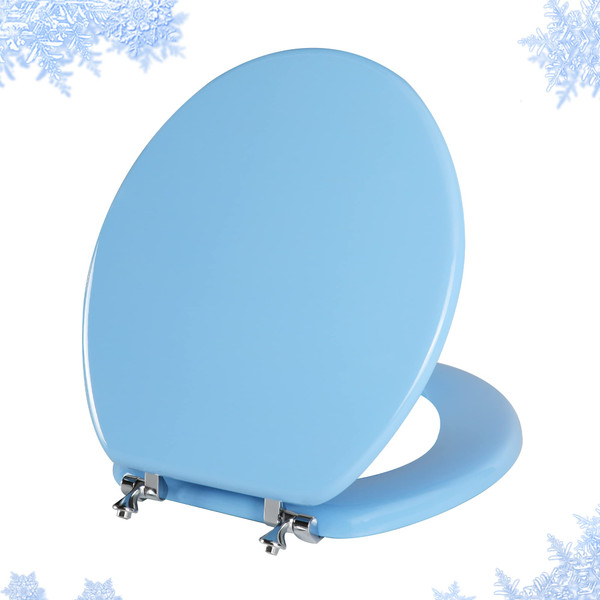 Angol Shiold Wood Toilet Seat, Zinc Alloy Hinges (Round, Blue)