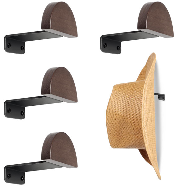 SEKSON Cowboy Hat Rack for Wall, 4 Pack Wooden Hat Holder, Wall Mount Hats Hooks, Wide Brim Hanger for Caps, Fedoras, Straw Hats