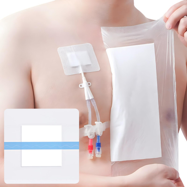 8x8 Inch Dialysis Catheter Shower Cover | Waterproof Shower Shileds for Chest Chemo Port Covers for Showering G/J Peg Feeding Tube Wound Bandage | Without Glue in The Center (Pack of 10)
