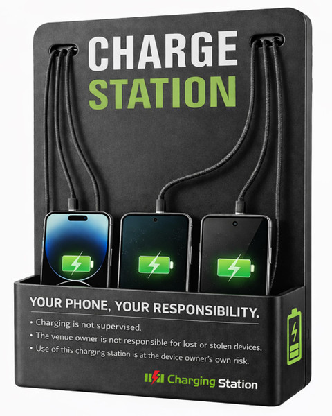 Commercial Wall Mounted Cell Phone Charging Station with 6 Charging Cables