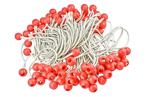 SE 8" White/Red Bungee Stretch Cords with Balls (100 Count) - BC8W-100