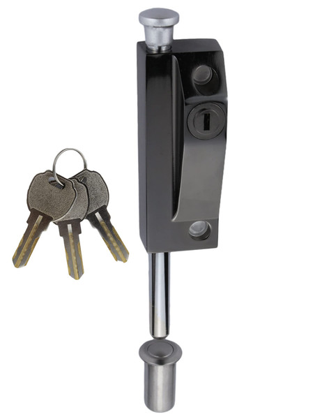 FIREFLYWEB Spring Loaded Latch pin Black Heavy Duty Sliding Bolt Marine Grade,Barrel Bolt Thickened Vertical Latch Door Lock Cane Bolts for Gates Garage barn Double Door (Black)