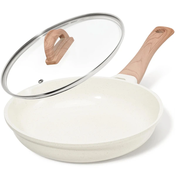 UESLUCK 11 Inch Creamic Non Stick Frying Pan With Lid- Large Creamic Skillet With lid, Omlet Pan Non Stick With Cool-Touch Handle, PFAS & PTFE Free, Compatible with All Stovetops