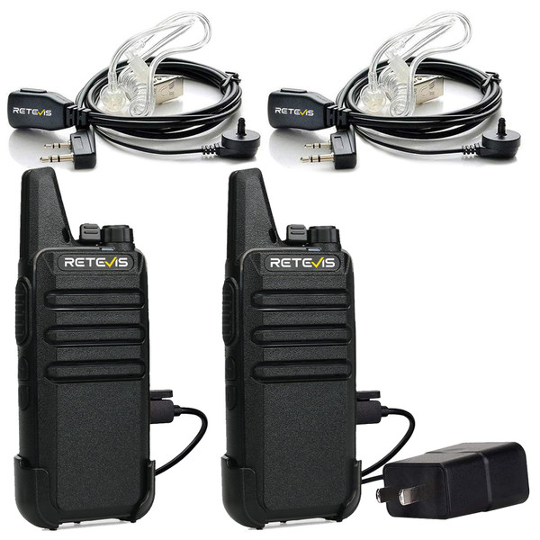Retevis RT22 Walkie Talkies Long Range Rechargeable with Earpiece (2 Pack)