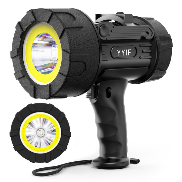 YYIF Rechargeable Spotlight Flashlight 2000,000 Lumen LED, IP67 Waterproof Spot Light Bright with COB Flooding Light for Long Runtime, Hunting Light Outdoor with Red Filter for Boating Camping Hiking