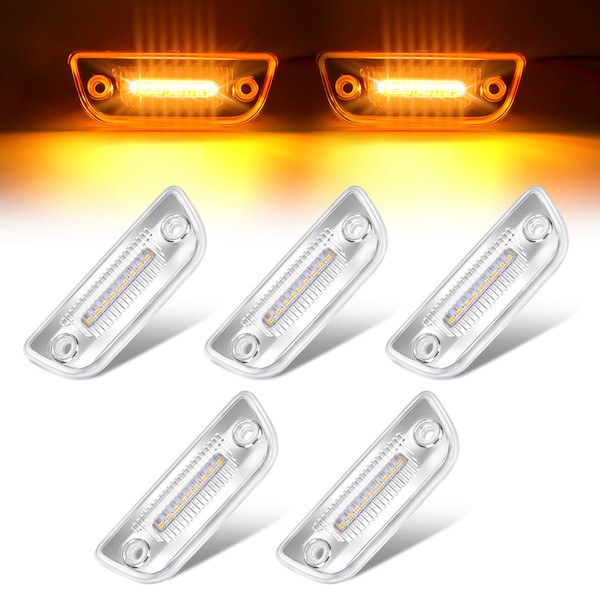 Wodvyss 5PCS 9 LED Amber Cab Panel Lights Clear Lens Reflective Top Roof Running Marker Lights Replacement for Peterbilt 579 Kenworth T680 T770 T880 Heavy Duty Trucks