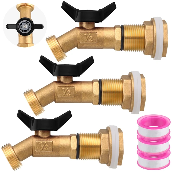 JaGely 3 Sets Brass Rain Barrel Spigot Kit with Heavy Duty Bulkhead Fitting Quarter Turn Ball Valve Rain Barrel Faucet for Aquariums, Water Tanks, Tubs, Pools(Black)