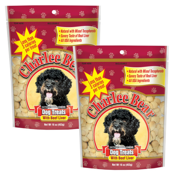 Charlee Bear Original Crunch Dog Training Treats, Beef Liver, 16 oz 2-Pack