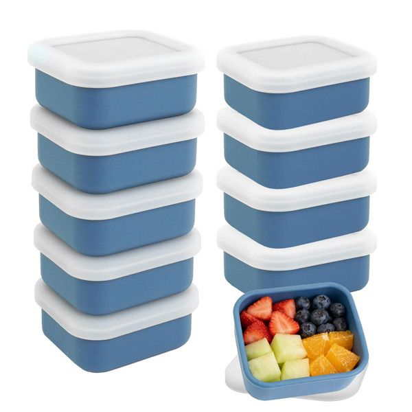 CONEHOY 10 Pcs 6oz Silicone Freezer Containers with Lid Reusable Food Preserving Tray Dark Blue Rectangle Ice Trays Soup Freezer Molds Silicone Soup Containers for Stews Soups Sauces