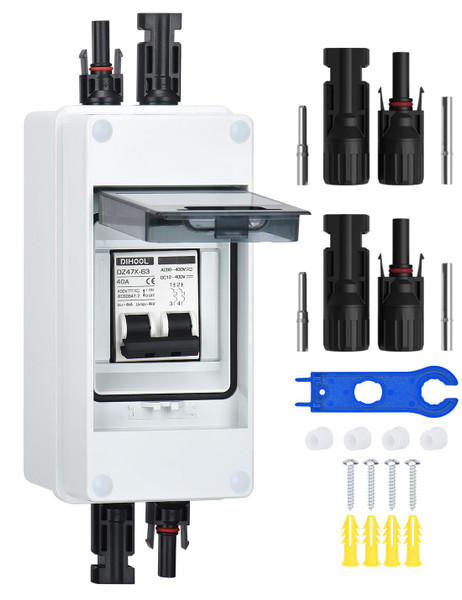 DIHOOL 40 Amp Solar Disconnect Switch with DC Circuit Breaker Box for Solar Panels, IP65 Outdoor