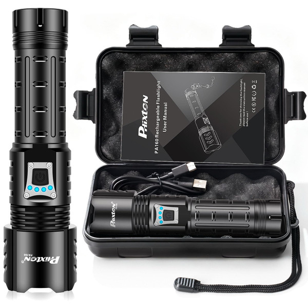 PHIXTON Rechargeable Flashlights High Lumens 100000 Super Bright Long Range 3280FT, Long Lasting 15H Powerful USB C LED Strong Flash Light High Powered, Heavy Duty, Zoomable, for Home Camping Gift