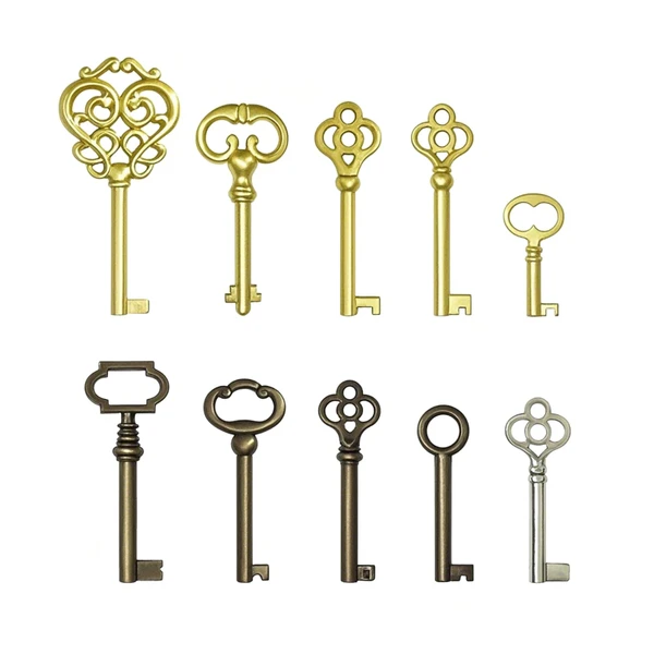 Hollow Barrel Skeleton Key Set for Vintage Furniture and Cabinets, Pack 10