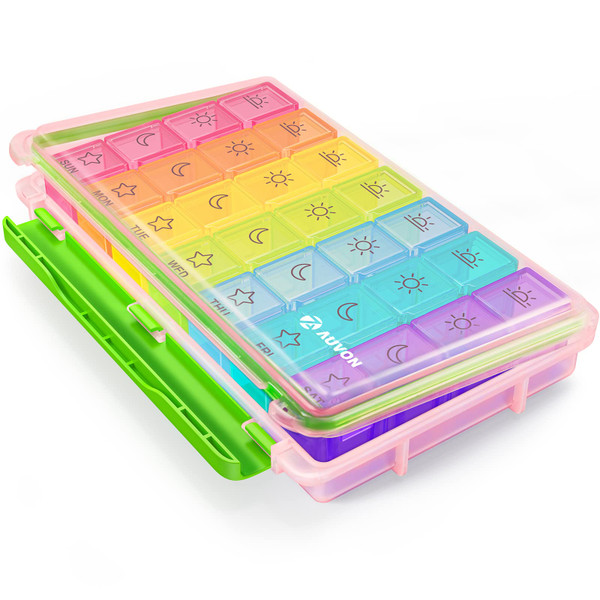 AUVON Large Moisture-Proof Weekly Pill Organizer 4 Times a Day, BPA-Free