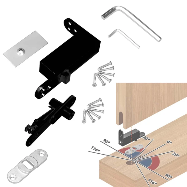 Self Closing Pivot Door Hinge, Heavy Duty Hidden Hinge for Commercial and Home Use, Opens Inward & Outward for Wooden Secret Door(Black)