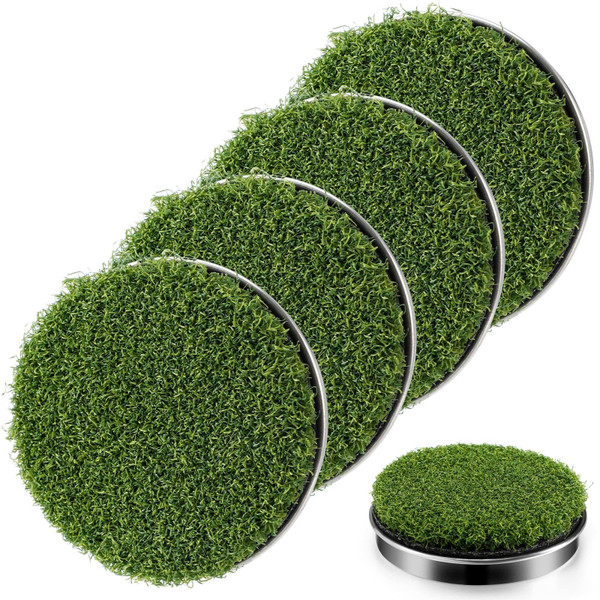 Junkin 4 Pack Golf Hole Cup Cover Simulated Green Lawn and Metal Base