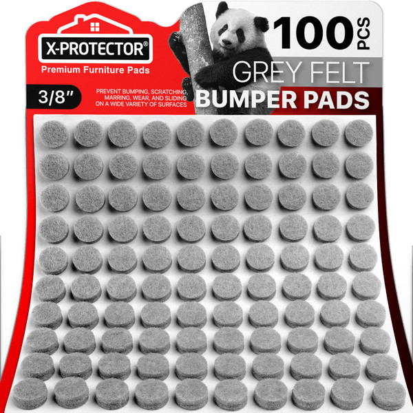 Cabinet Door Bumpers X-Protector 100 PCS – Small Felt Pads 3/8” (Grey)