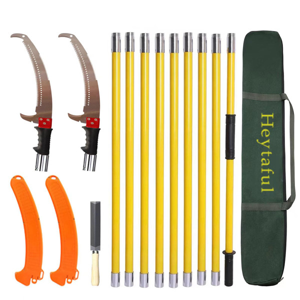 Heytaful Manual Pole Saw 30 FT Extendable Tree Pruner High Branches Trimming for Pruning Palms and Shrubs with Long Handle (Yellow)