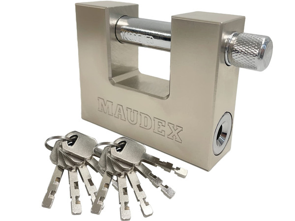 Maudex® MDP/70 Heavy Duty Lock with 0.59” Shackle Clearance & 0.46” Thick Bolt [Nickel Plated Finish] - [Anti Pick, Anti Drill Cylinder] - Ideal Lock for Storage Units with 10 Keys