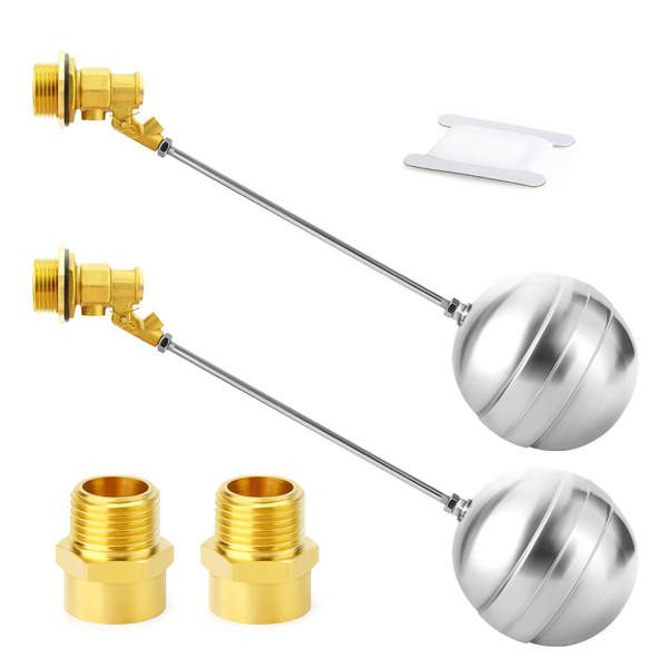 GASHER 2PCS 1" 304 Stainless Steel Float Ball Valve with 1"G Female x 1"NPT Male Adapter, DN25 Adjustable Water Tank Float Ball Valve for Stock Tank Pool Water Level Control