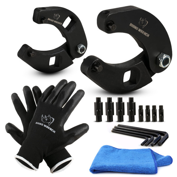 ELEON Rhino Gland Nut Wrench - Set of 2 Adjustable Hydraulic Cylinder Pin Spanner Wrench - Heavy Duty Set Includes Gloves, Towel, Secure Pins - For Farm & Construction Equipment Nuts Under 7 Inches
