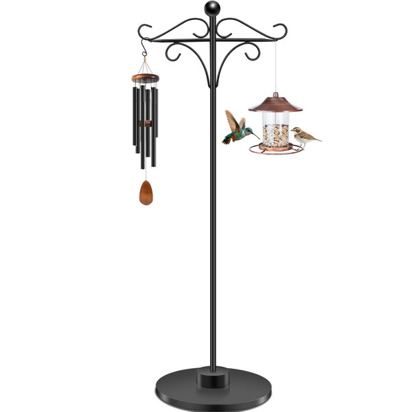TAGEPUJIE Adjustable Double Shepherd's Hook, 34-59 Inch Black Iron Stand for Indoor/Outdoor Use – Ideal for Hummingbird Feeders, Hanging Plants, Lanterns, Wind Chime