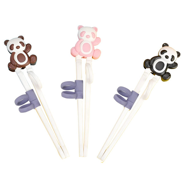Training Chopsticks 3 Pairs for Kids Cute Animal Panda Shape Children Learning Chopsticks helper Non-slippery Reusable and Dishwasher Safe (Panda)