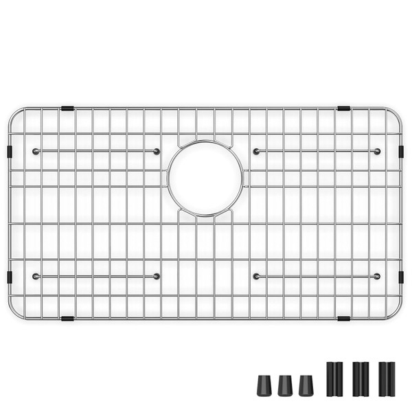 Stainless Steel Sink Grid and Protectors for Bottom of Kitchen Sink, 26" x 14" with Rear Drain for Single Sink Bowl (26" X 14 1/16")