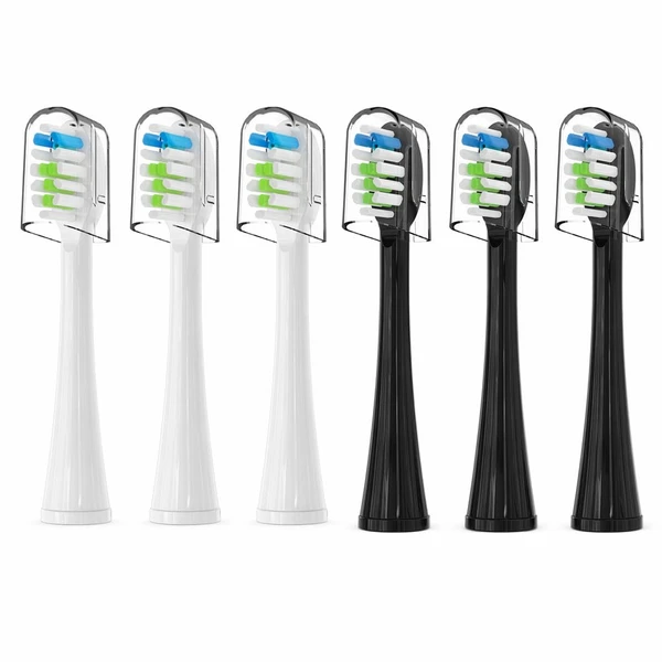 6 Pack Replacement Replacement Brush Heads for Waterpik Sonic Fusion Flossing Toothbrush Compatible with Sonic Fusion SF01/SF02 and Sonic Fusion 2.0 SF03/SF04- White&Black with Caps