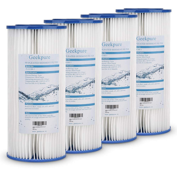 Geekpure 10 Inch Whole House Pleated PP Filters-4.5" x 10"-5 Micron