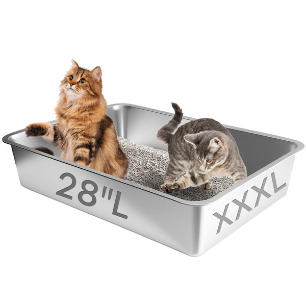 Homegroove Extra Large Stainless Steel Litter Box, 28"x20"x6" for Big Cats