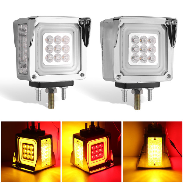 oeioei 2Pcs 78LED Pedestal Fender Lights, Square Double Face Turn Signal Lights with Visor Clear Waterproof Marker Light with Flashing Light for Peterbilt 579 587 Kenworth W900 Freightliner Truck