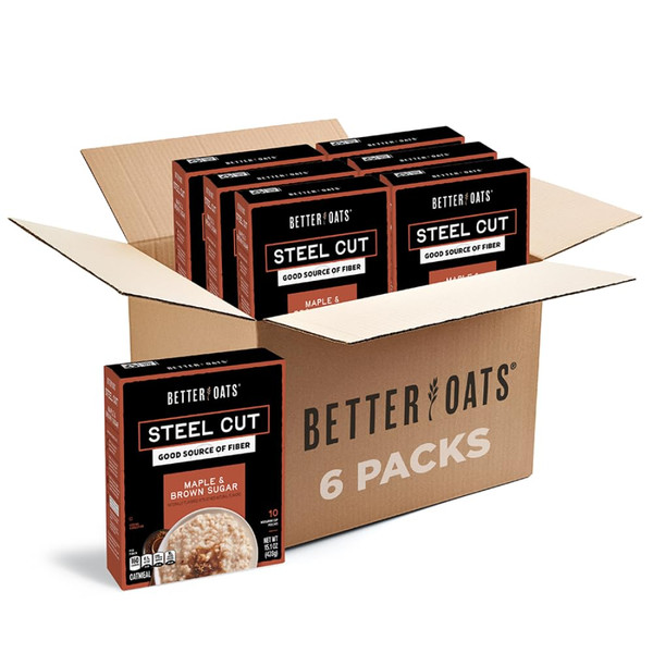 Better Oats Steel Cut Maple & Brown Sugar Oatmeal, 15.1 oz Box, 6 Pack
