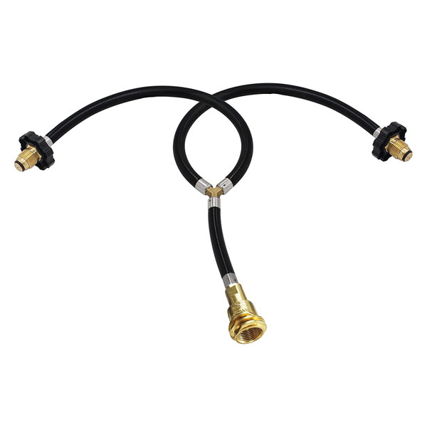 MOFLAME Dual POL Propane Tank Y-Splitter Converter Hose Adapter, 2 Way POL Inlet and POL/QCC1 Regulator Exit Connect to 5-100 lbs Tank for Camping Grill Stove,Heaters,Turkey Fryer
