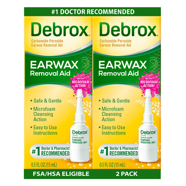 Debrox Earwax Removal Aid, Microfoam Ear Drops, 0.5 Fl Oz, Pack of 2