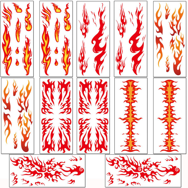 12 Sheets Flame Temporary Tattoos Stickers for Women Men, Face Body Arm Fire Halloween Makeup Tattoos, Waterproof Fake Flame Realistic Face Tattoos for Halloween Cosplay, Party, Daily Decorations