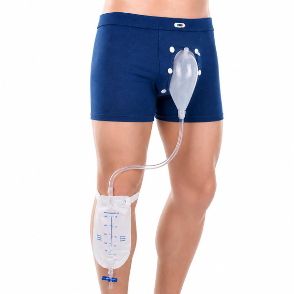 External Catheter for Men - Two Detachable 500mL Silicone Urine Bag, Wearable Male Incontinence Collector with Trimmable Tube & Anti-Slip Straps for Daytime, Driving and Seated Use (L Blue)
